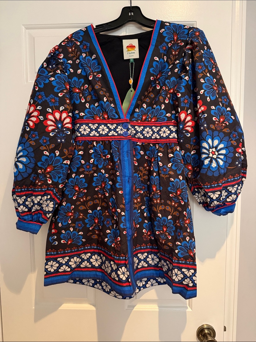 FARM Rio Black Latina Scarf Puff Sleeve Dress